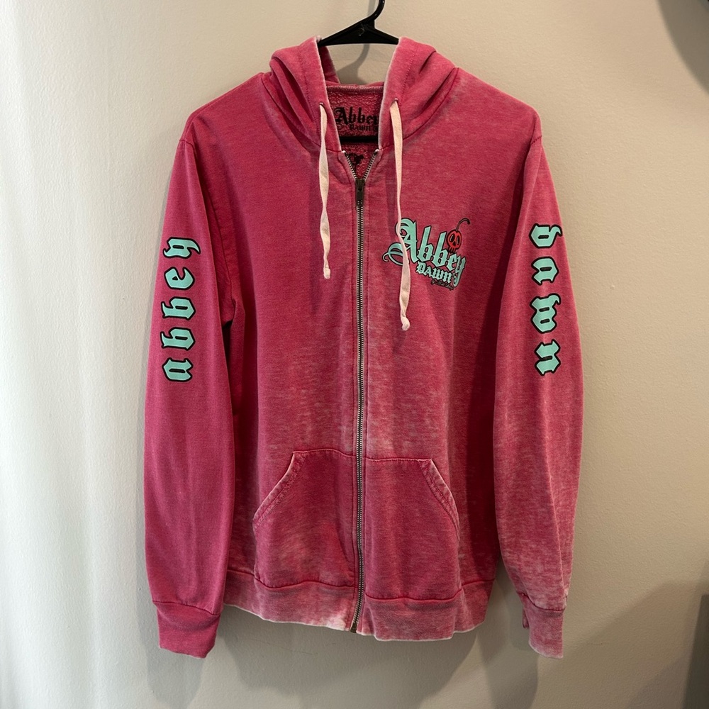 Abbey Dawn Distressed Pink Hoodie with Teal Details